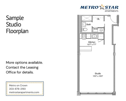 Floor plan for studio, 1 bath, 975 sqft